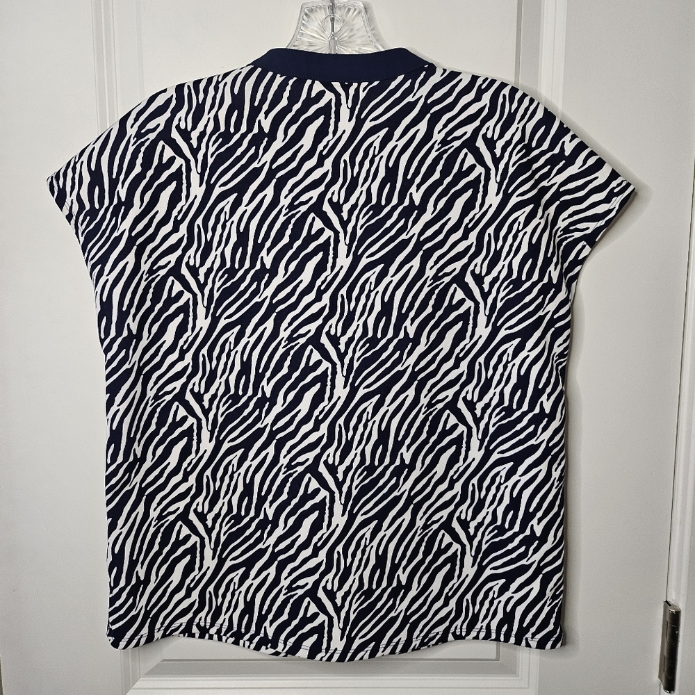 Melloday Blouse Size Small Navy White Zebra Print Cap Sleeve V-Neck Shell Top - Picture 3 of 8
